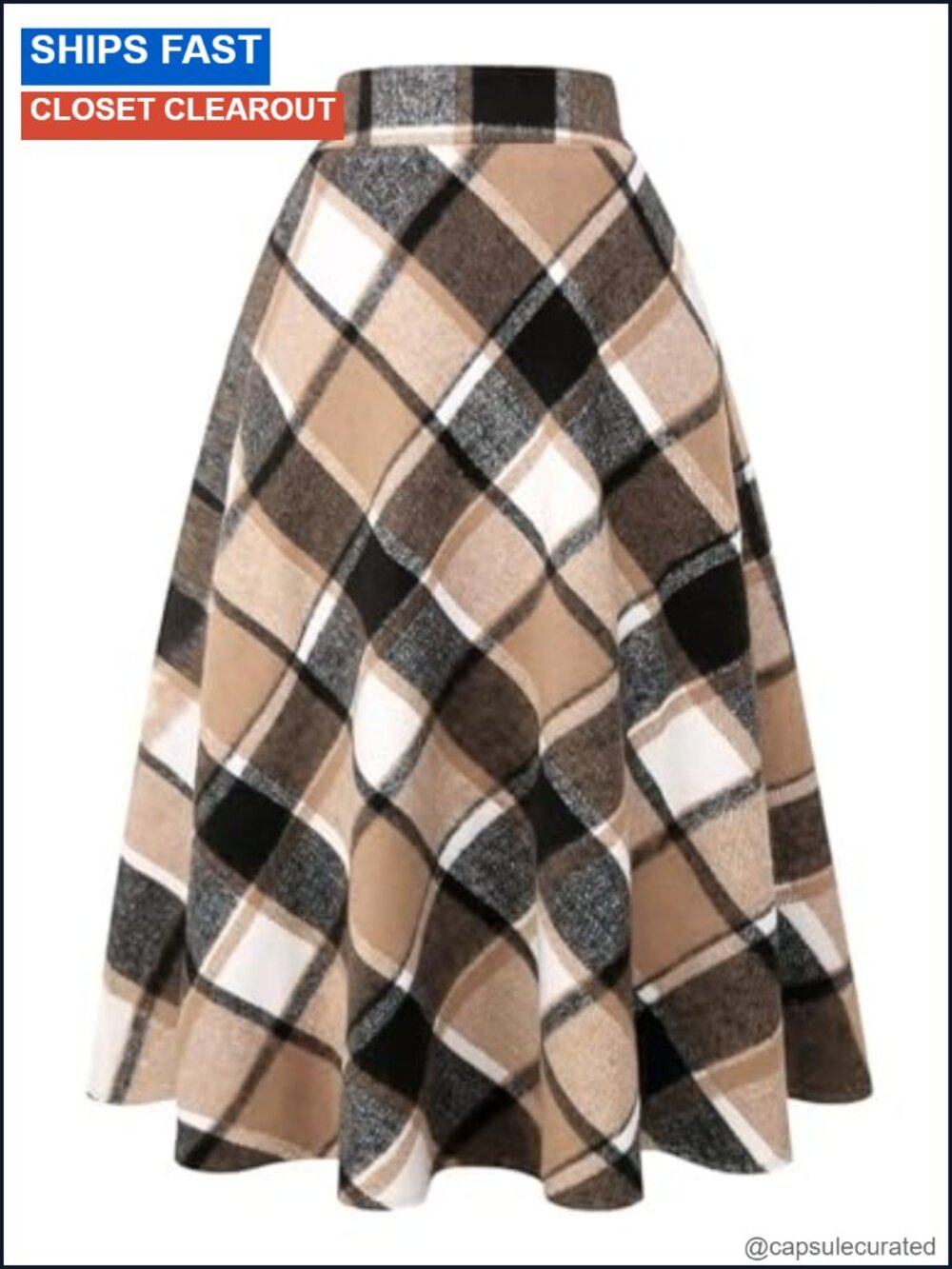 Womens Plaid Wool Skirt Elastic Waist A-Line Pleated Tartan Long